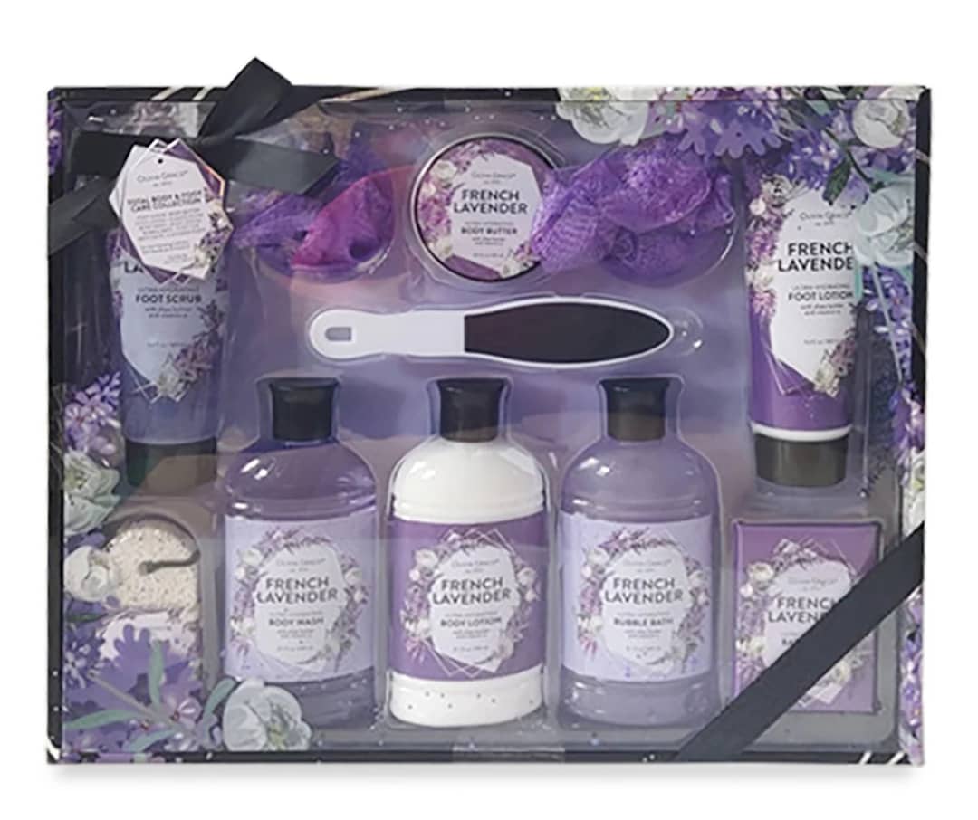 IMG-20230820-WA0346 Relaxing Lavender Spa Bath Gift Baskets for Women-Girls, Christmas, Birthday, Bath and Body Set-Kit Includes Candle, Essential Oil, Body Scrub, Bath Salt, Body Lotion, Shower Gel and Body Scrub Brush - Image 1