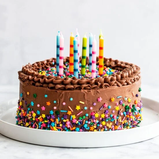 Best-Birthday-Cake-with-milk-chocolate-buttercream-SQUARE-550x550 Chocolate Buttercream Cake - Image 1