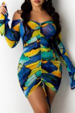 SHEIN SXY Tie Dye Drawstring Side Backless Bodycon Dress