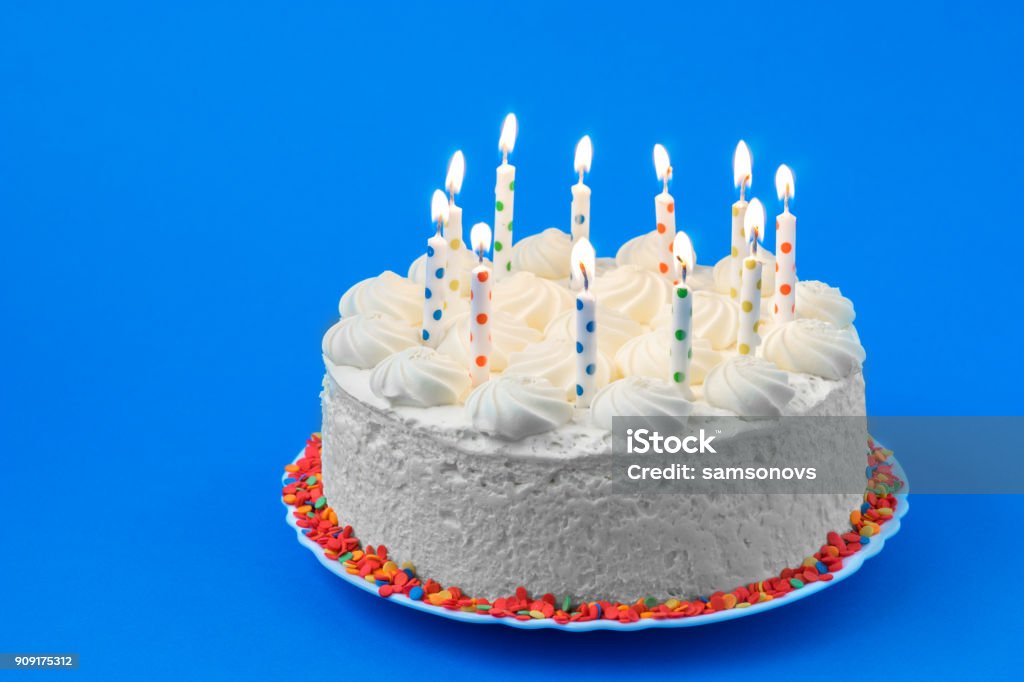 Birthday cake on a colored background Vanilla Butter Cream Cake - Image 1